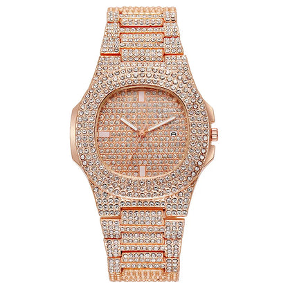 2022 New Iced Out Women Watch Gold Silver Color Square Diamondd Quartz Luxury Hip Hop Wrist Watches Roman Clock Gift boyfriend