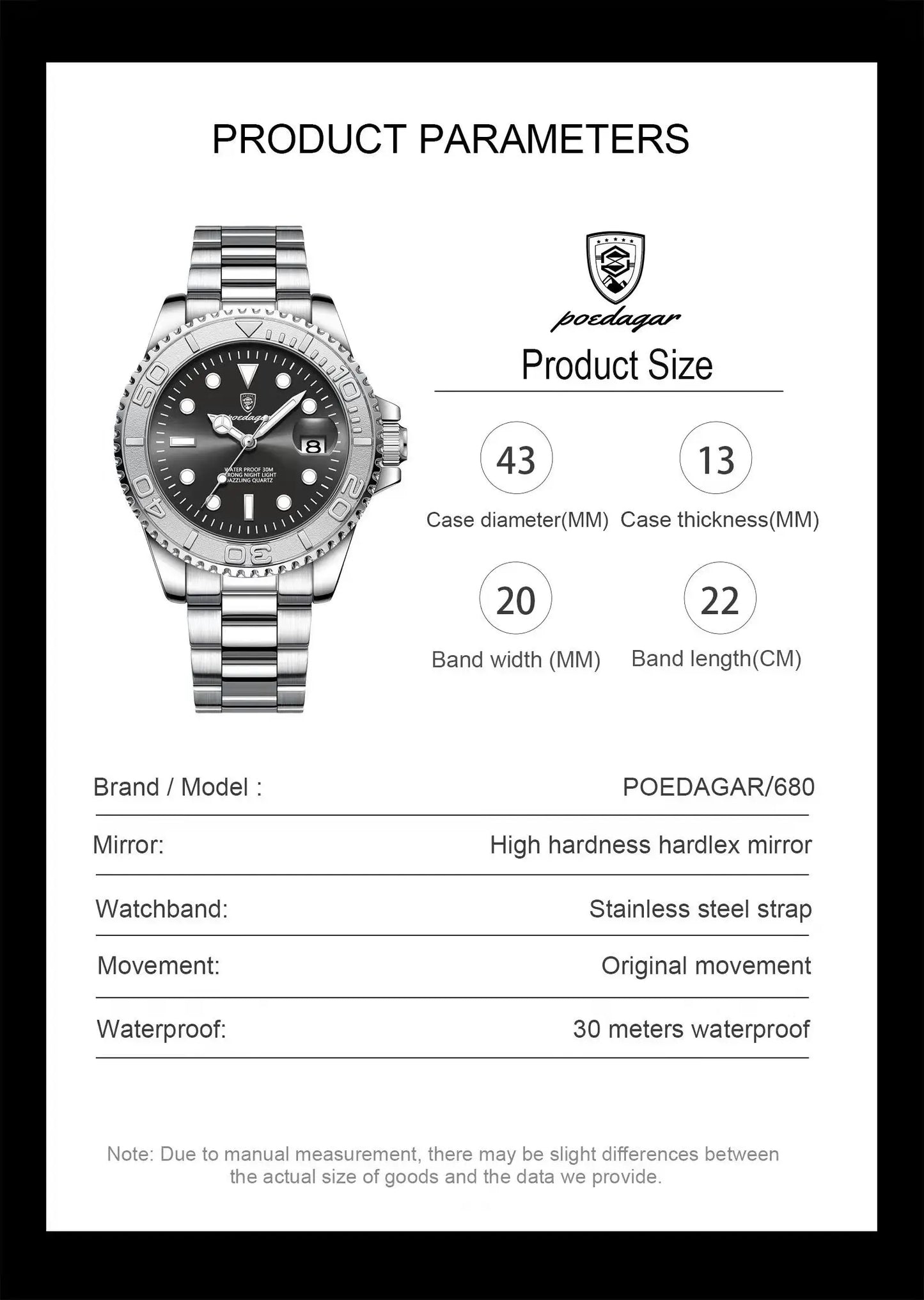 POEDAGAR Luxury Men's Watch Stainless Steel Date Quartz Fashion Watches For Man Waterproof Luminous Business Male Watch+Box Gift