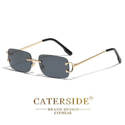 CATERSIDE Ochelari de soare dreptunghiulari albaștri pentru bărbați, ochelari de soare pătrați fără ramă din metal, la modă, pentru femei, cu lentile degradate, ochelari de exterior, UV400