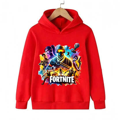 Sweats com capuz para criança com estampado do jogo Fortnite, conjunto cartoon confortável, tops largos de manga comprida, roupa de outono e inverno