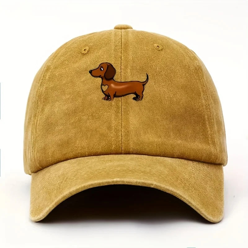 Cute Sausage Dog Pattern Printed Baseball Hat with Adjustable Snap Button Lightweight Valentine's Day Gift