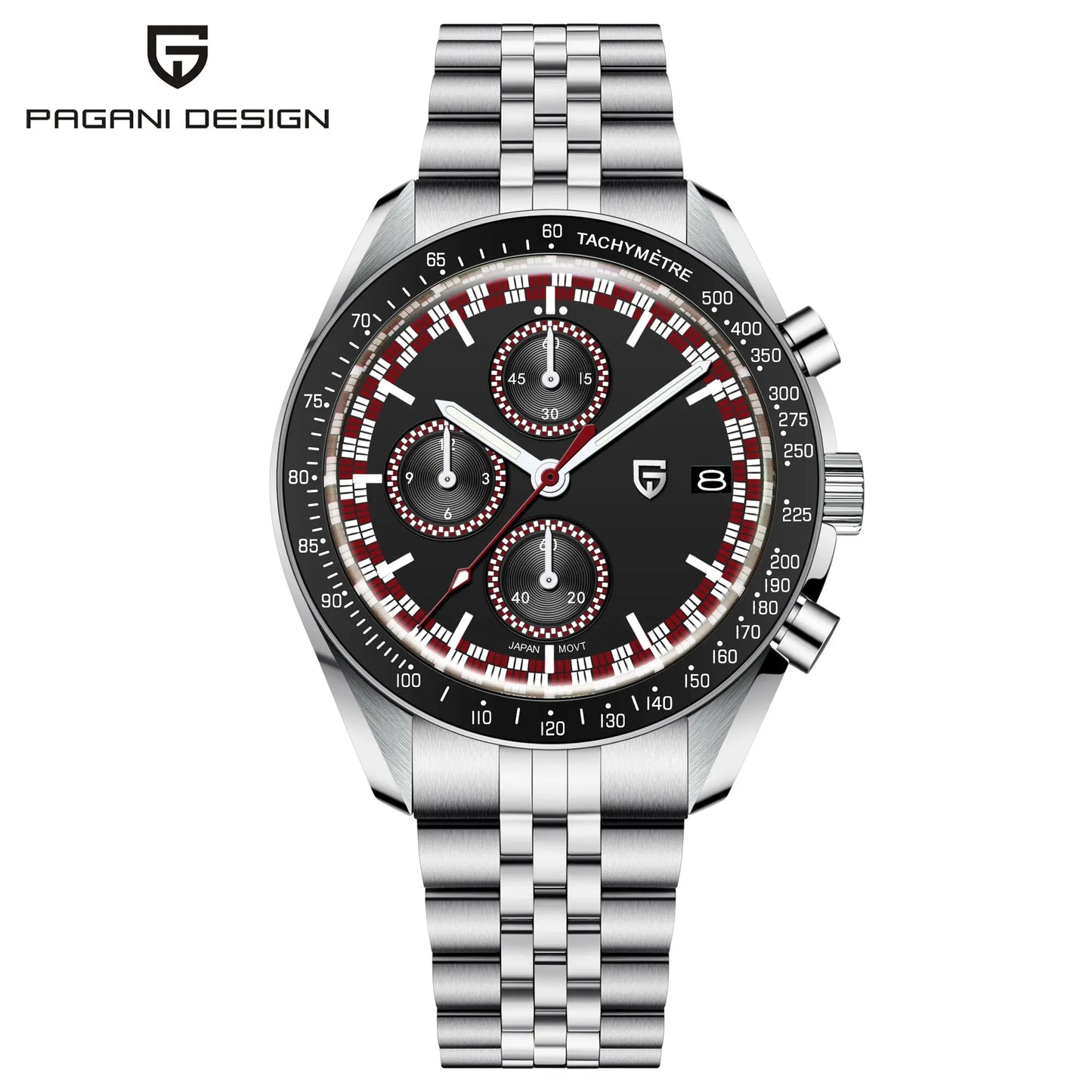 PAGANI DESIGN Top Luxury Men's Quartz Watch Business Elite VK67 Stainless Steel Sapphire Glass 100m Dive Calendar Luminous Watch