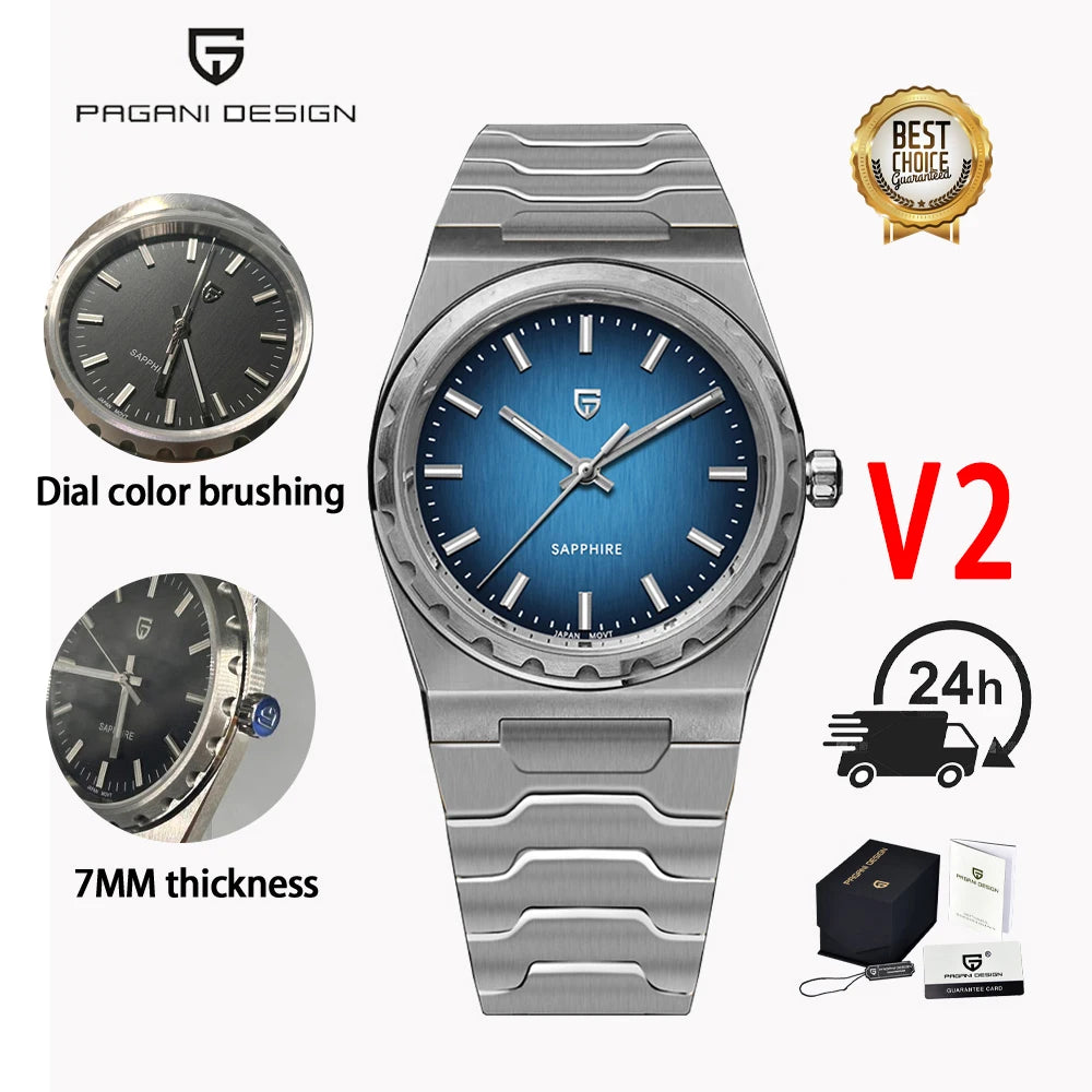 PAGANI DESIGN 2025 new thin 7MM men's quartz watch VJ21 37MM sapphire stainless steel waterproof 10Bar luminous C3 reloj hombre
