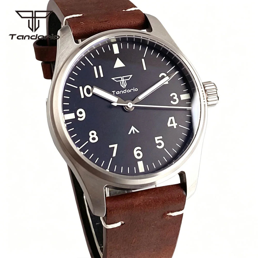 Tandorio 39mm Pilot Aviator Watch Sapphire Glass Luminous Automatic Japan NH35 or VH31 Quartz Movt 20BAR Diving Wristwatch