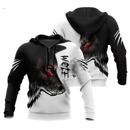 Hoodies de Outono com Leão e Lobo, Pele de Tigre Branco, Impressão 3D Integral, Sweatshirt de Homem Unissexo com Fecho, Casaco Casual de Pulôver