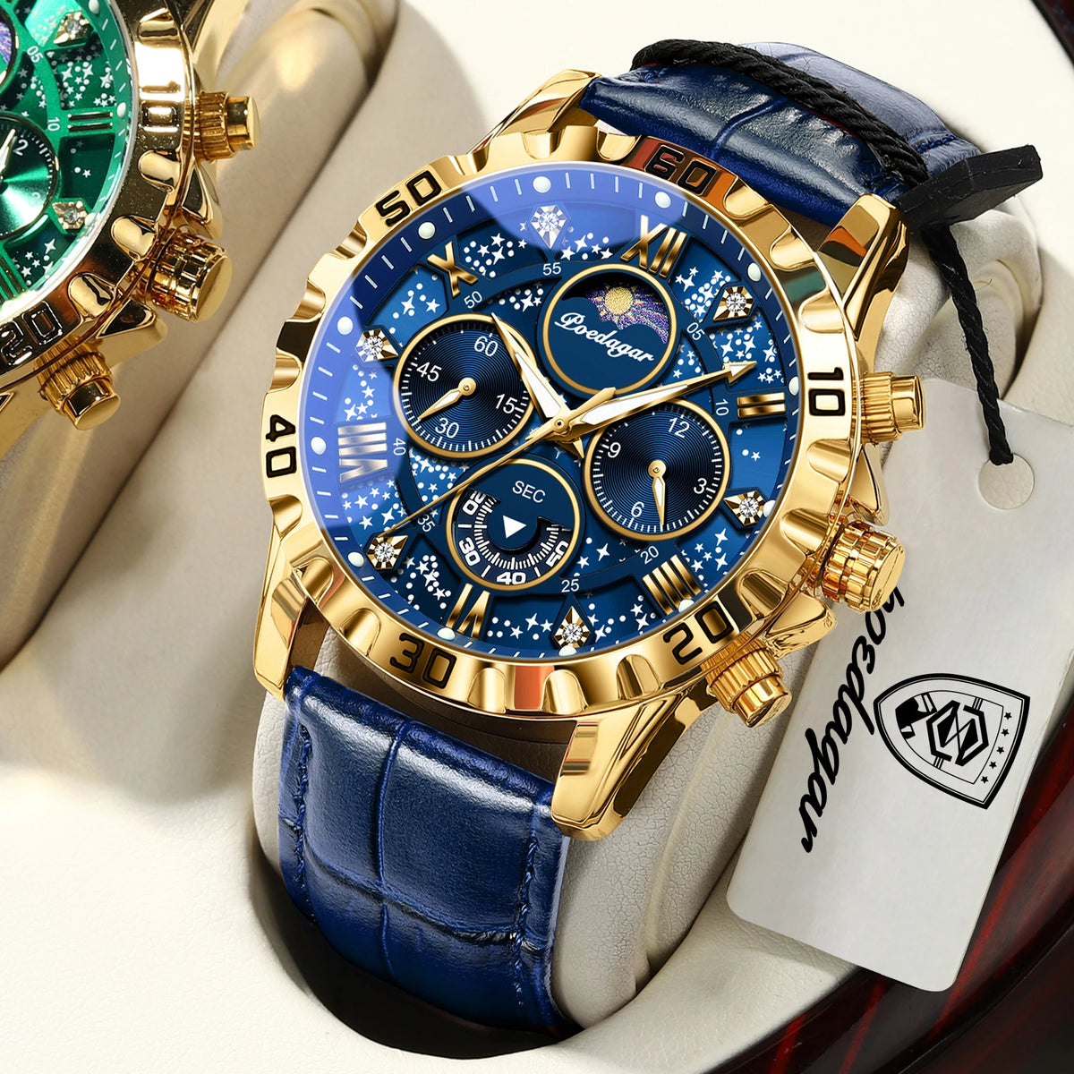 Relógio de pulso de luxo POEDAGAR para homem – Cronógrafo desportivo, estanque e luminoso, com bracelete em pele, movimento de quartzo