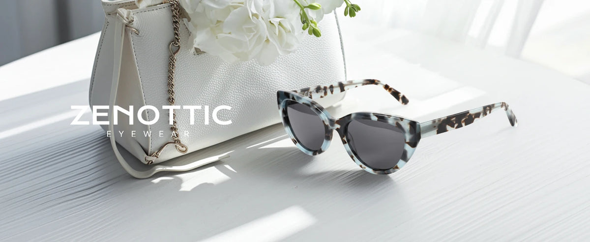 ZENOTTIC Ochelari de soare retro Cat Eye polarizați, realizați manual din acetat, cu protecție UV400, pentru femei