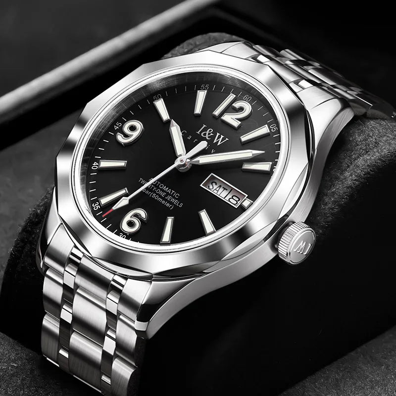 Relógio mecânico de luxo para homem Reloj CARNIVAL em tungsténio, movimento automático MIYOTA 8205, à prova de água.