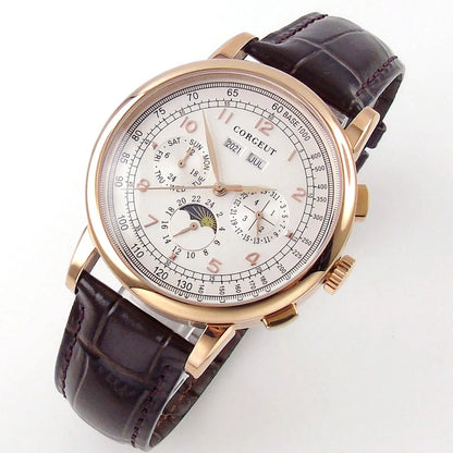 Corgeut Multi Functional Watch Automatic Mechanical Watch for Men 42mm Day Date Month Year Day/Night ST1655 Movt Polished Case