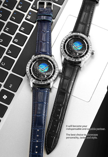 2026 FORSINING Design Earth Star Moon Set With Diamonds Genuine Belt Men Mechanical Automatic Watch Waterproof For Business