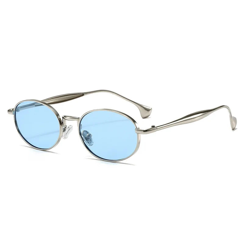 Ochelari de soare cu lentile ovale metalice, protecție UV, ramă mică în stil retro, ochelari de soare clasici de marcă, creație de designer, pentru femei și bărbați