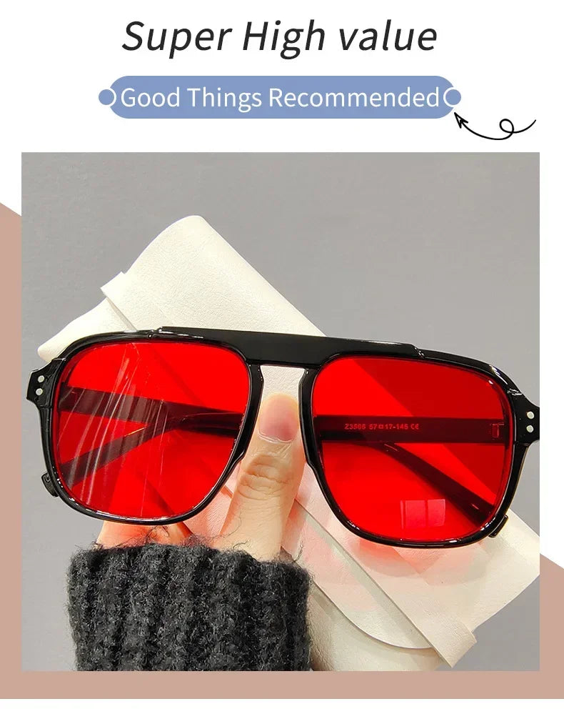 Ochelari de soare la modă pentru femei și bărbați, ochelari de soare cu ramă dublă, stil vintage, pentru activități în aer liber, călătorii și conducere, cu protecție UV400