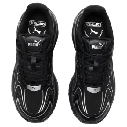 Puma Hypnotic Series LS, chaussures de ville décontractées à la fois élégantes et confortables, modèle bas, noir et argent, 397668-07.