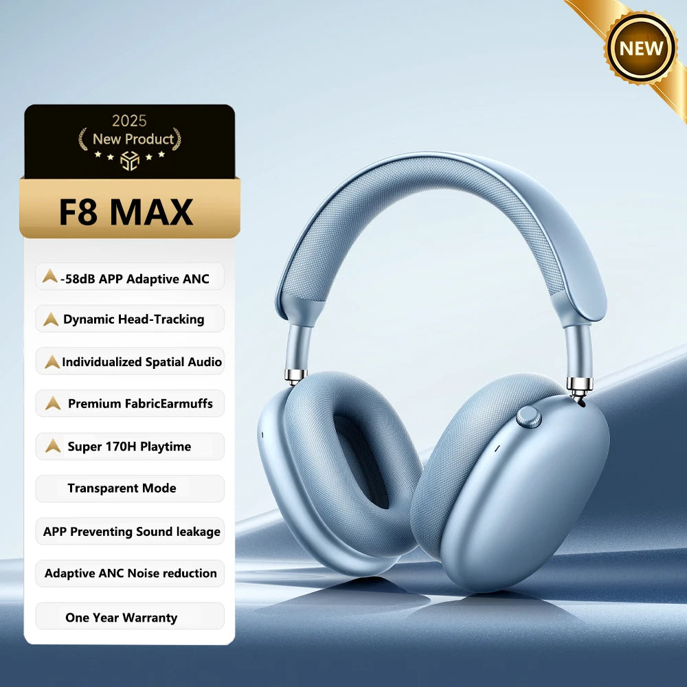 Picun F8MAX ANC kabelloser Kopfhörer, 59dB hybrides aktives Noise Cancelling, Spatial-Audio-Ohrhörer, Bluetooth 6.0, Over-Ear-Headset, 180H