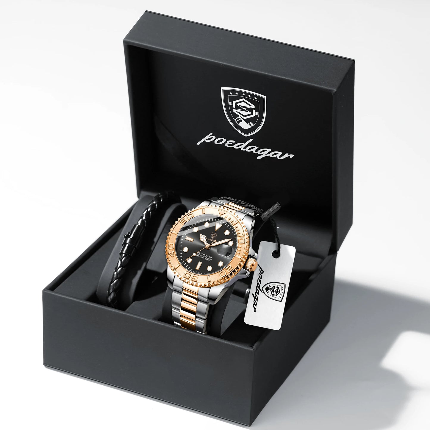 POEDAGAR Luxury Men's Watch Stainless Steel Date Quartz Fashion Watches For Man Waterproof Luminous Business Male Watch+Box Gift