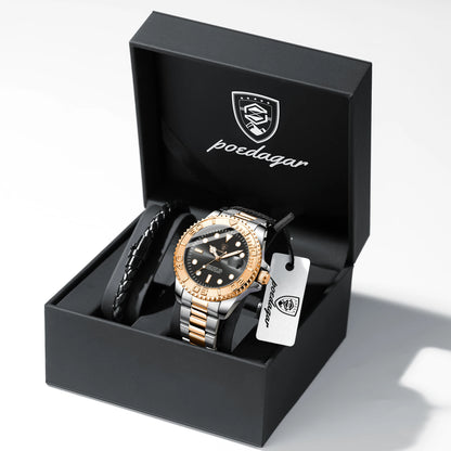 POEDAGAR Luxury Men's Watch Stainless Steel Date Quartz Fashion Watches For Man Waterproof Luminous Business Male Watch+Box Gift