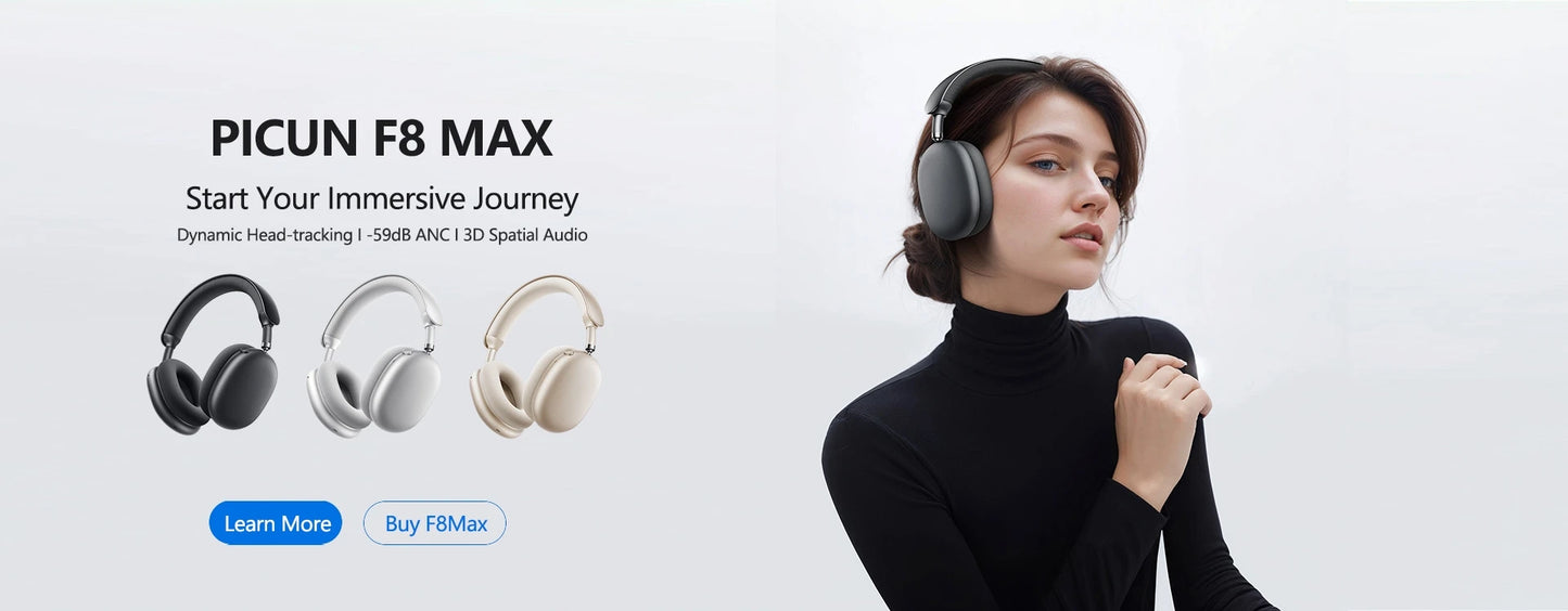 Picun F8MAX ANC kabelloser Kopfhörer, 59dB hybrides aktives Noise Cancelling, Spatial-Audio-Ohrhörer, Bluetooth 6.0, Over-Ear-Headset, 180H