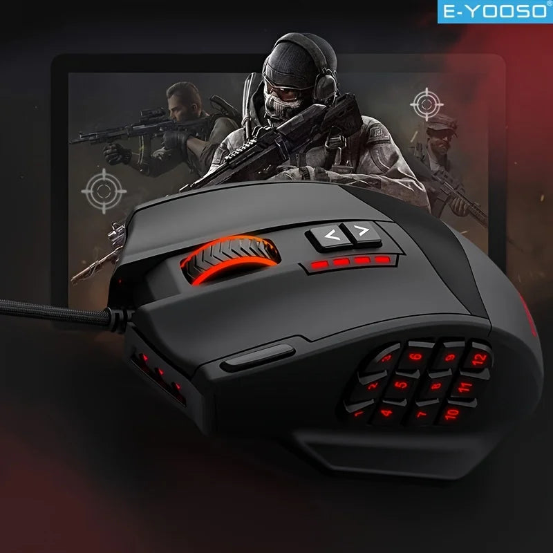 E-YOOSO RGB Wired Gaming Mouse Ergonomic Shape 16400 DPI Adjustable Mouse Support Macro Editing for Desktop PC/Laptop Office
