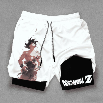 2026 Summer Dragon Ball  Goku Wolf Samurai 2-in-1 Gym Shorts 100% Cotton Oversized Fitness Retro Streetwear Unisex  Adults Kids