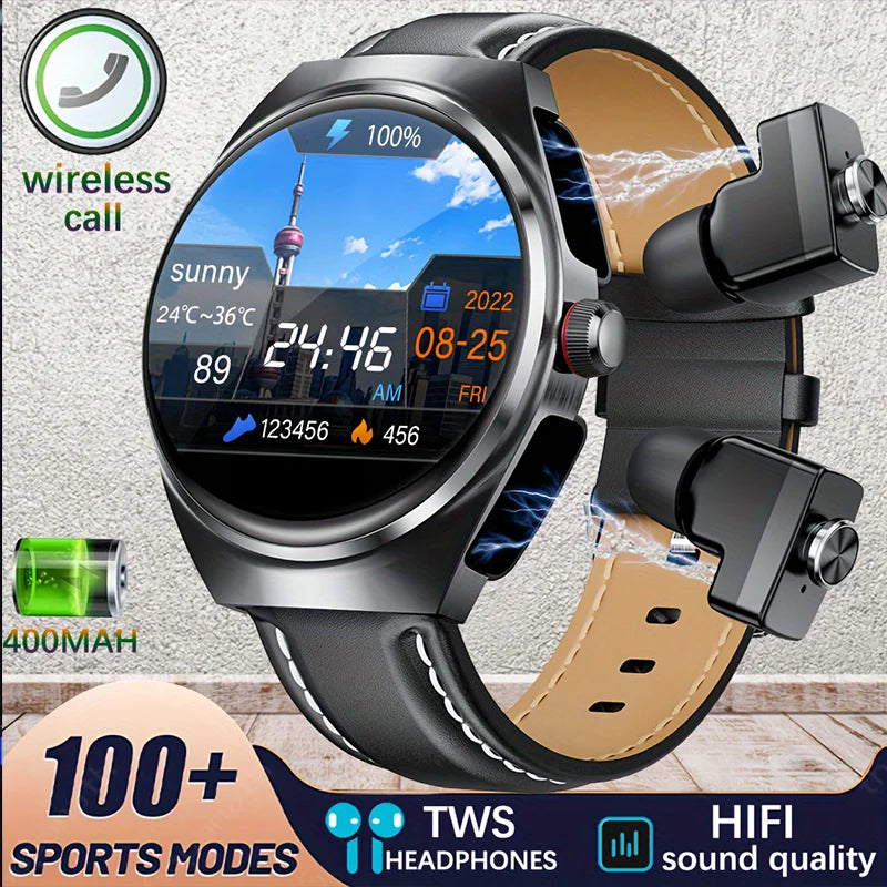 2026 New Smart Watch 2 in 1 With Earphone Smartwatch Bluetooth Call Men Watch Track Heart Rate Monitor Play Music SmartWatch