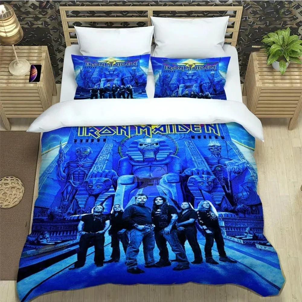 Set di biancheria da letto 3D Rock Band I-Iron-M-Maiden: raffinato set di biancheria da letto, composto da copripiumino, piumone e set completo, regalo di compleanno di lusso