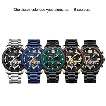 Relógio CURREN para Homem, Desportivo, de Quartzo, Cronógrafo, em Aço Inoxidável de Luxo, com Mostrador Luminoso