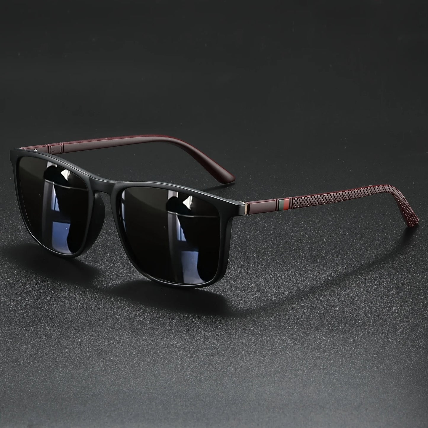 Classic Fashion Square Sunglasses - Lightweight Frame with Red/Green Stripe Temples, UV400 for Travel & Daily Wear