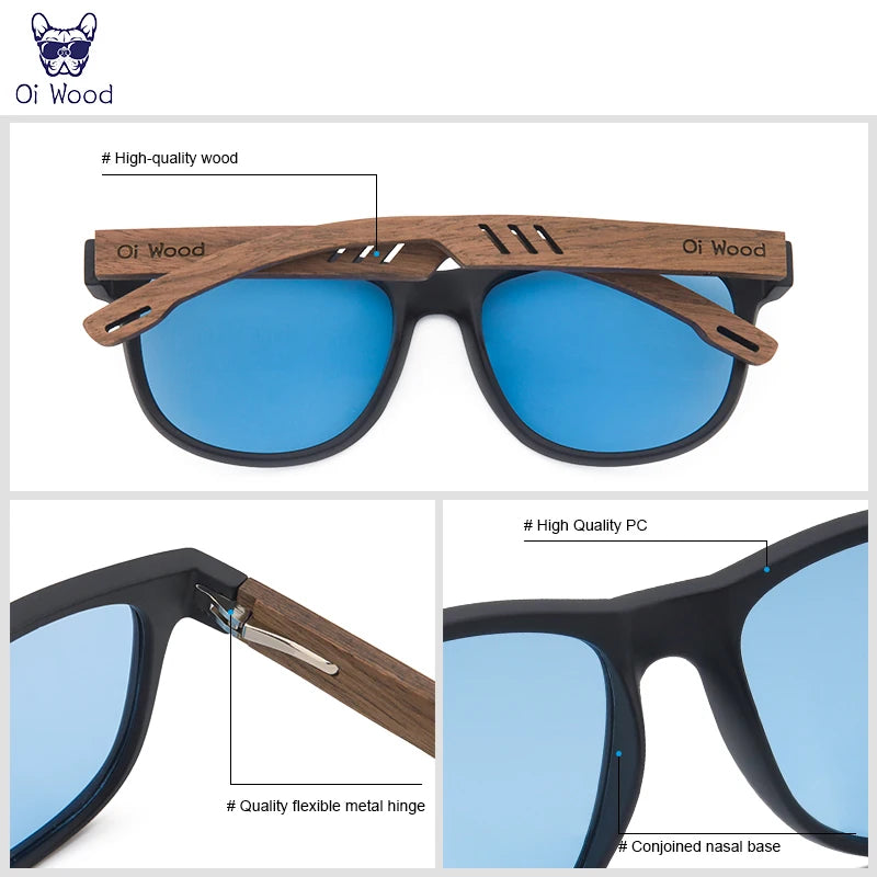 Ochelari de soare Oi Wood din lemn de nuc negru polarizați pentru bărbați Ochelari de soare polarizați pentru bărbați Ochelari UV400