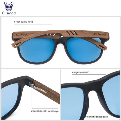 Ochelari de soare Oi Wood din lemn de nuc negru polarizați pentru bărbați Ochelari de soare polarizați pentru bărbați Ochelari UV400