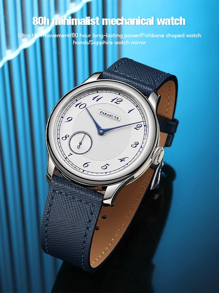 Orologio da uomo FARASUTE NEW Machinery con quadrante salmone, movimento meccanico manuale ST17, piccoli secondi e bracciale vintage Bonklip