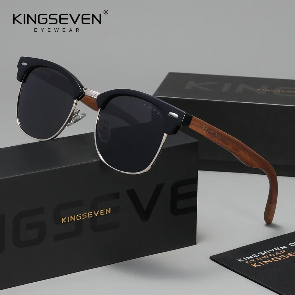 KINGSEVEN Ochelari de soare din lemn de nuc negru, pentru femei și bărbați, polarizați, stil vintage, protecție UV400, pentru călătorii, model W5516