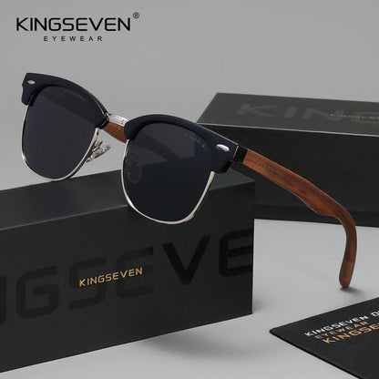 KINGSEVEN Ochelari de soare din lemn de nuc negru, pentru femei și bărbați, polarizați, stil vintage, protecție UV400, pentru călătorii, model W5516