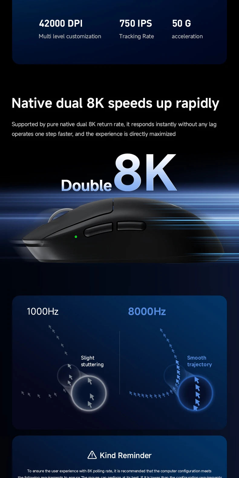MCHOSE A7 V2 Ultra / Pro lätt trådlös gamingmus Dual 8000Hz PAW3950 TI 42000DPI för PC och e-sportspelare