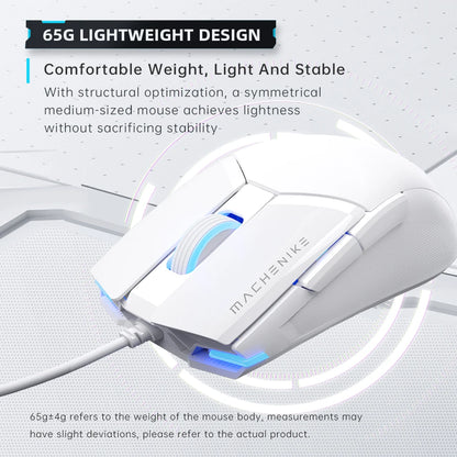Machenike M7Pro kablet gamingmus USB Instant A825 12800DPI 1000Hz 7 knapper 65g RGB til bærbar PC gamer-mus