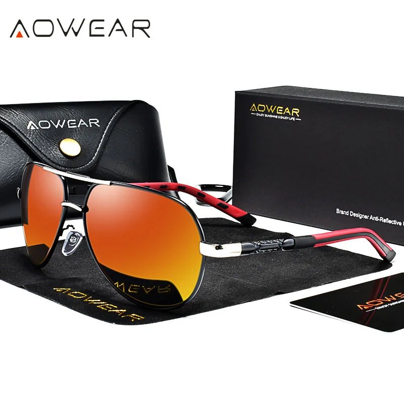 AOWEAR Ochelari de soare polarizați pentru aviație pentru bărbați, din aluminiu, pentru șofat, ochelari de soare pentru bărbați, de marcă, de designer, accesorii retro pentru ochelari, gafas