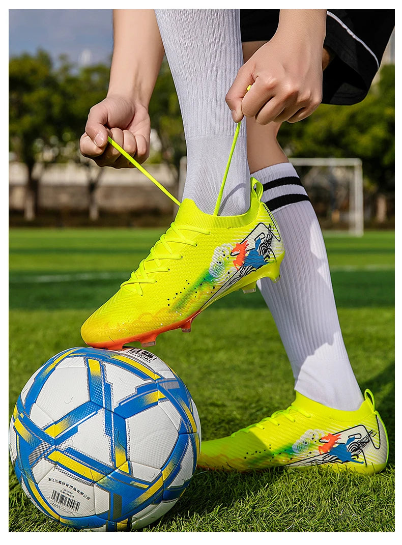 New Men Football Boots Cleats Non-Slip Match Ultralight Soccer FG Training Shoes Soccer Shoes Long Spikes Outdoor Drop Shipping