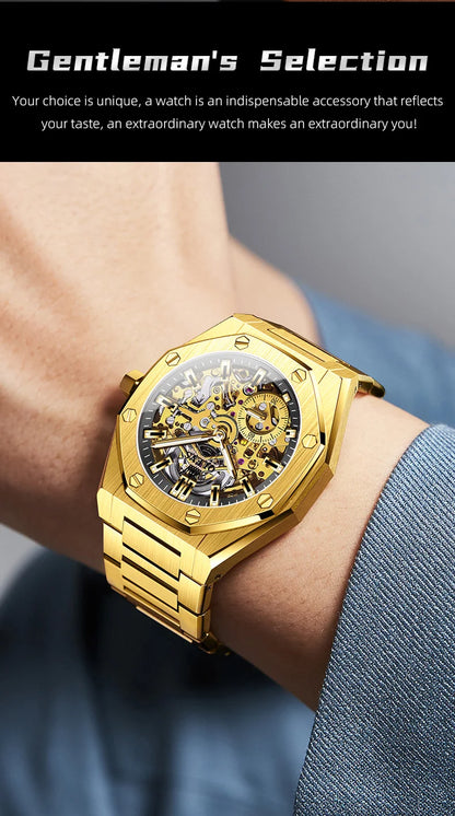 OLEVS Watches Luxury Man High Quality Original Fully Skeleton Automatic Mechanical Watch Stainless Steel Men Watches Gifts Box