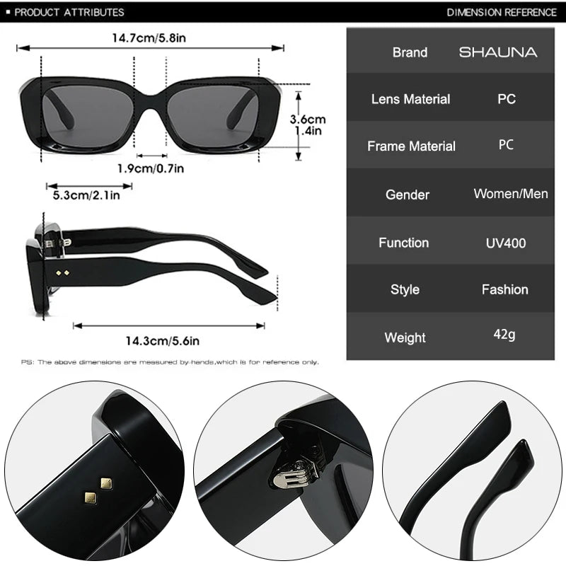 Ochelari de soare retro pătrați SHAUNA pentru femei, cu nituri, nuanțe degradate, protecție UV400, pentru bărbați, verzi și roz