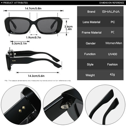 Ochelari de soare retro pătrați SHAUNA pentru femei, cu nituri, nuanțe degradate, protecție UV400, pentru bărbați, verzi și roz