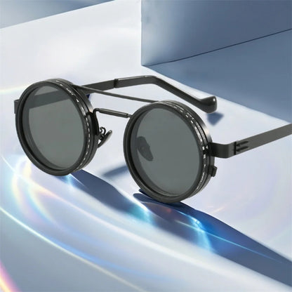 KLASSNUM Ochelari de soare reglabili pentru bărbați cu filtru ND Ochelari de soare cu reglare rapidă a luminozității ND9 Ochelari rotunzi polarizați pentru pescuit și condus