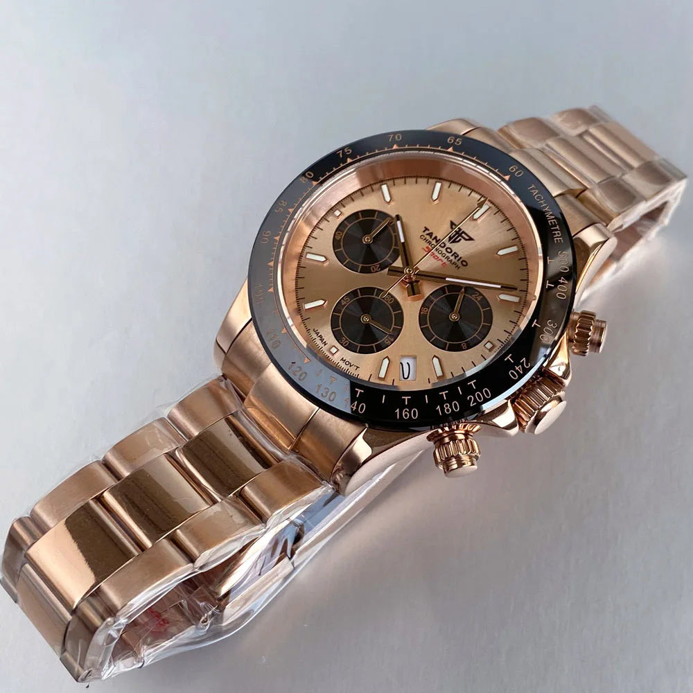 Orologio da uomo Luxury VK63 con movimento al quarzo, cronografo business 39mm in acciaio/oro rosa, datario e quadrante luminoso