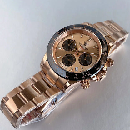 Orologio da uomo Luxury VK63 con movimento al quarzo, cronografo business 39mm in acciaio/oro rosa, datario e quadrante luminoso
