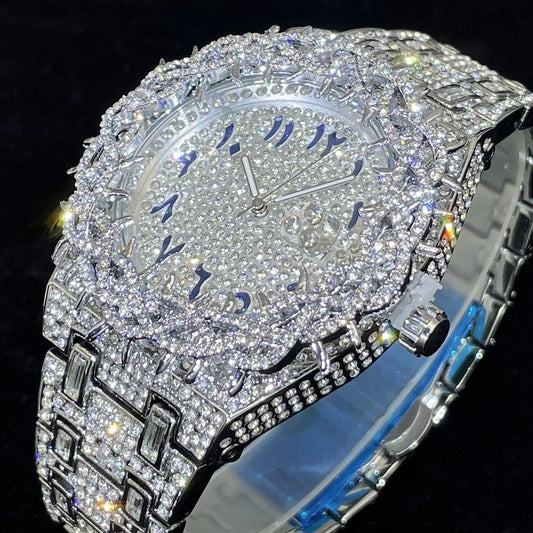 UNIGUET Luxury Full Diamond Watch For Men Fashion Hip Hop Ice Qut Bling Jewelry Quartz Wristwatch For Man Dropshipping