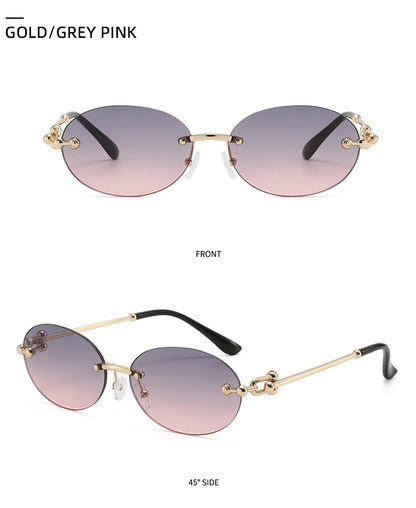 Ochelari de soare ovali fără ramă, de înaltă calitate, casual și luxoși, pentru femei, fără ramă, la modă și personalizați