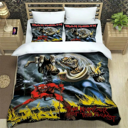 Set di biancheria da letto 3D Rock Band I-Iron-M-Maiden: raffinato set di biancheria da letto, composto da copripiumino, piumone e set completo, regalo di compleanno di lusso