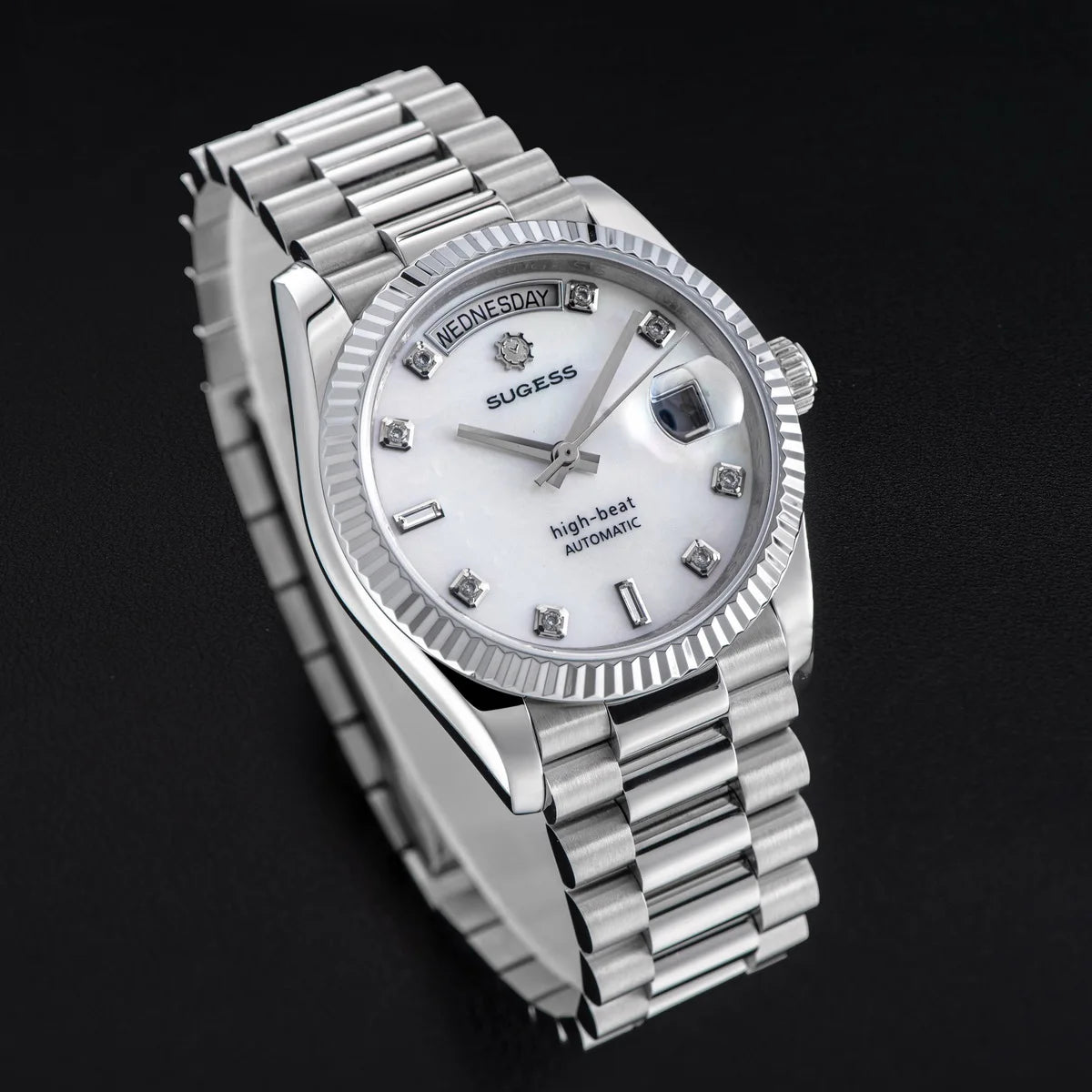Sugess Watch of Men 36mm Date Automatic Retro Mechanical Wristwatches Sapphire Crystal RoseGold Dandong SL3034 Movement Day New