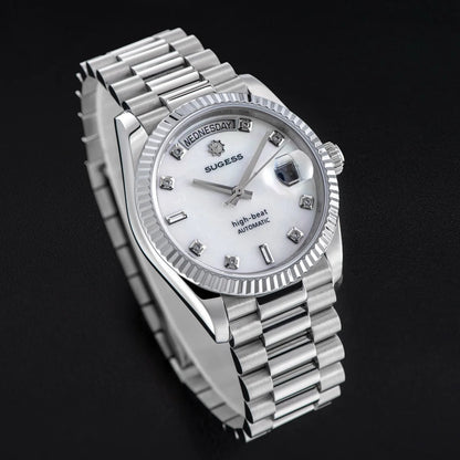 Sugess Watch of Men 36mm Date Automatic Retro Mechanical Wristwatches Sapphire Crystal RoseGold Dandong SL3034 Movement Day New