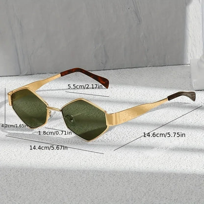 Ochelari de soare hexagonali la modă pentru femei, cu ramă retro aurie, pentru plajă, vacanță, călătorii și condus