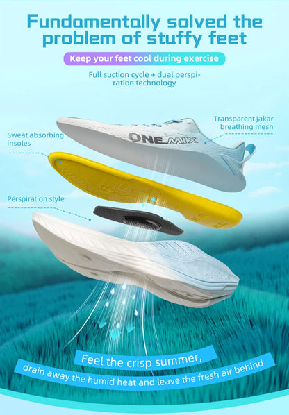 Zapatillas de running casual ONEMIX transpirables de verano para jogging, calzado deportivo ligero para hombre y mujer, gimnasio y exterior, con amortiguación