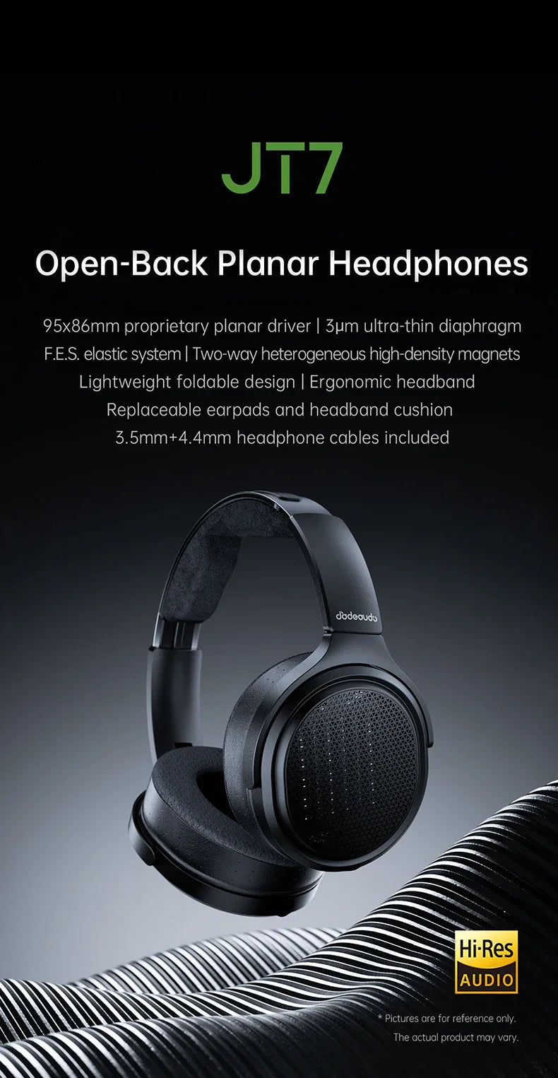FiiO JT7 Planar Magnetic Audiophile Headphones – Over-Ear HiFi Wired Headset with 95x86mm Driver, Adjustable Headband, 4.4mm/3.5mm Cable